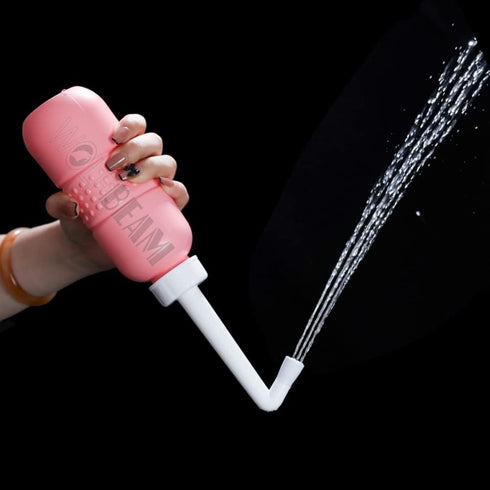 2in1 Portable Hand-held Vulva and Anus Cleaner, Travel Urinal Spray Scrubber for Personal Hygiene (PINK+GREEN 450ML)