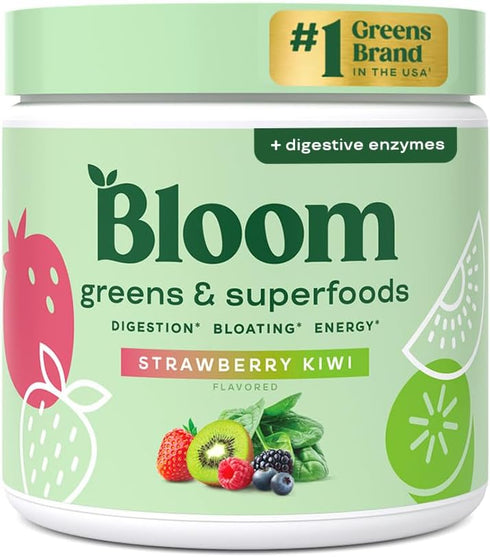 Bloom Nutrition Greens and Superfoods Powder for Digestive Health, 30 SVG, Strawberry Kiwi Flavor