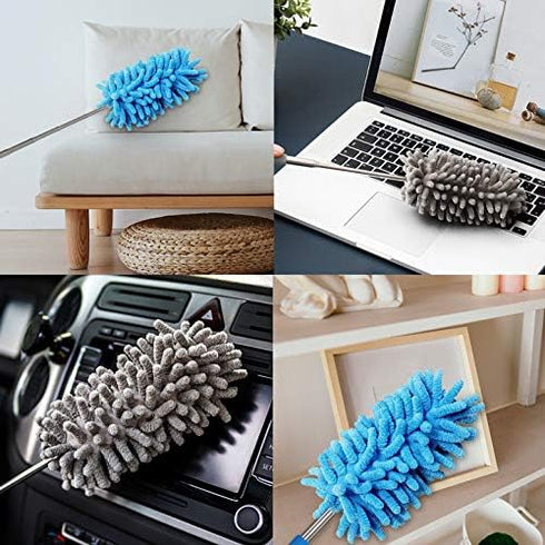 Microfiber Duster for Cleaning: Telescoping Extension Pole Mini Dusters for Car, Window, and Office