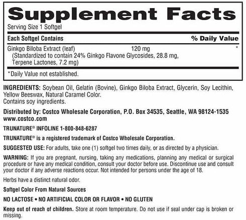 Tru Nature Ginkgo Biloba 340 Softgels