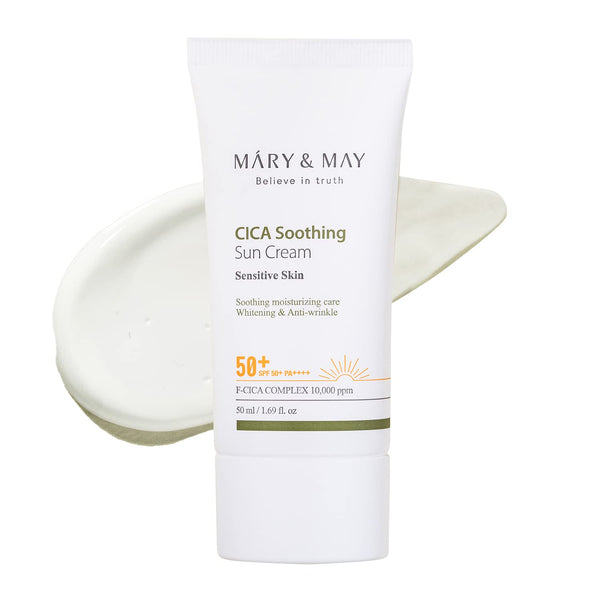 Mary&May CICA Soothing Sun Cream SPF50+ PA++++, 50ml, Korean Sunscreen, No Sticky, No White Cast