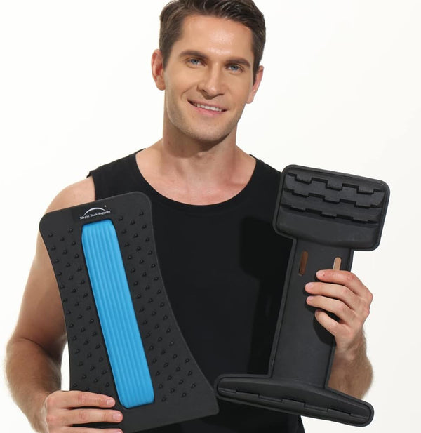 Magic Back Support Stretching Device, Back Massager for Bed & Chair, Multi-Level Lumbar Support, Black/Blue