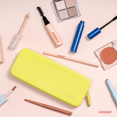 MAKUP Silicone Makeup Bag, Zipper Brush Holder for Organizing Cosmetics and Tools, Washable Pouch for Travel