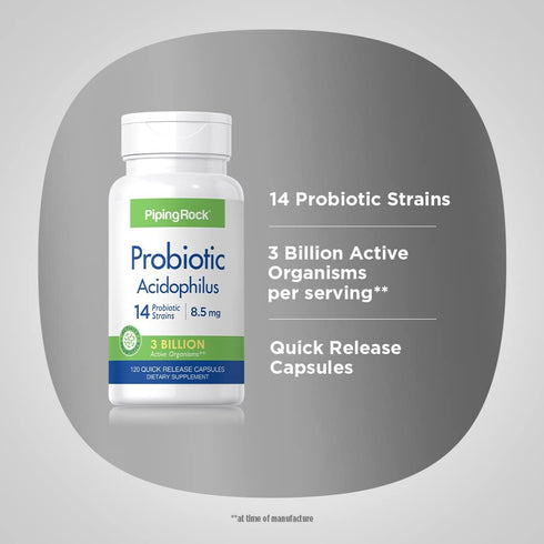 Piping Rock Probiotic Acidophilus, 120 Capsules with 14 Strains, 3 Billion Organisms, Non-GMO, Gluten Free