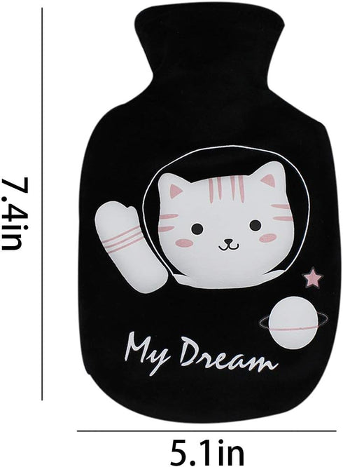 RARITYUS Cute Cat Rubber Hot Water Bottle with Plush Fleece Cover, Hand Feet Belly Warmer