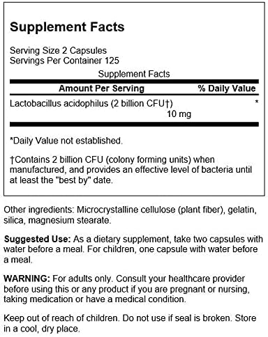 Swanson Lactobacillus Acidophilus - Probiotic Supplement Supporting Digestive Health with 1 Billion CFU Per Capsule - Promotes Bowel and GI Tract Health - (250 Capsules)