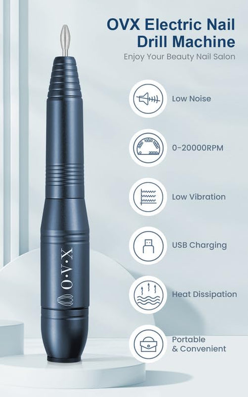 Professional Nail Drill Set 20000RPM USB Portable Electric Nail File with Sanding Bands, Bits & Brush for Acrylic Gel