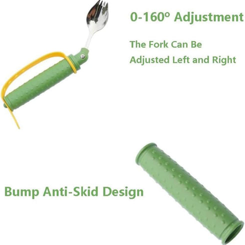 JHNGYJY 2-in-1 Fork and Spoon with Adjustable Hand Strap - Adaptive Eating Aid for Seniors and Disabled - Easy Dining