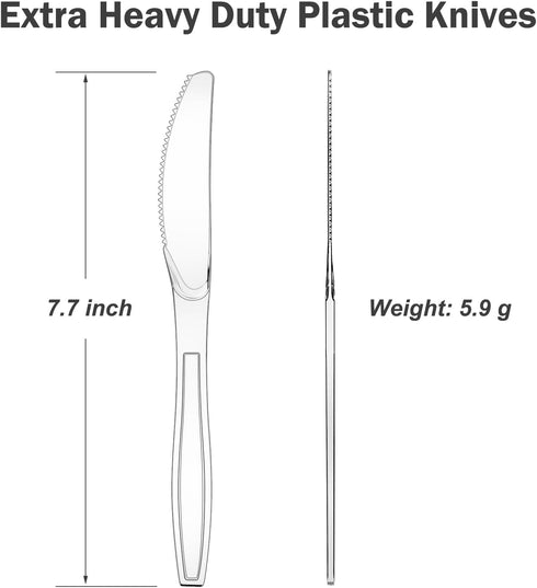 300 Count Extra Heavy Duty Clear Plastic Knives Disposable, BPA-Free, Heat Resistant, Solid and Durable Disposable Knives Bulk, Premium Plastic Knives heavy duty for Party Supply by Dealusy