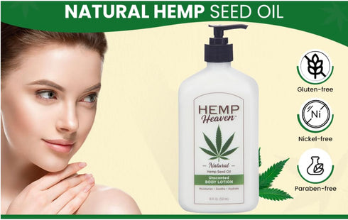 Natural Hemp Seed Oil Unscented Body Lotion - Moisturizing & Soothing Skincare, Paraben-Free, for Sensitive Skin, with 18 Oz
