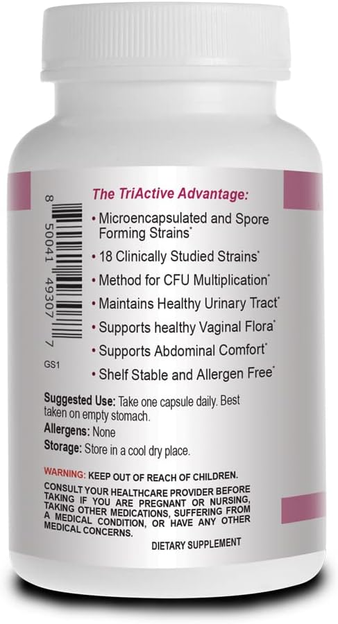 Triactive Biotics for Women - Probiotics with 18 Strains, Organic VitaFiber Prebiotic & Cranberry for Digestive Support