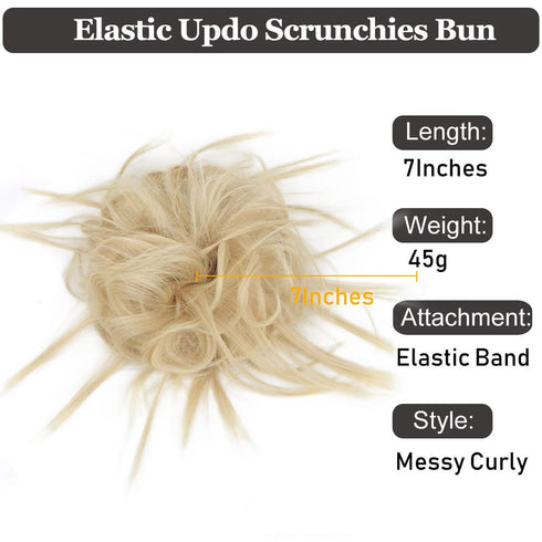 HMD Tousled Updo Messy Bun Hair Piece - Synthetic Hair Extensions with Elastic Rubber Band for Women