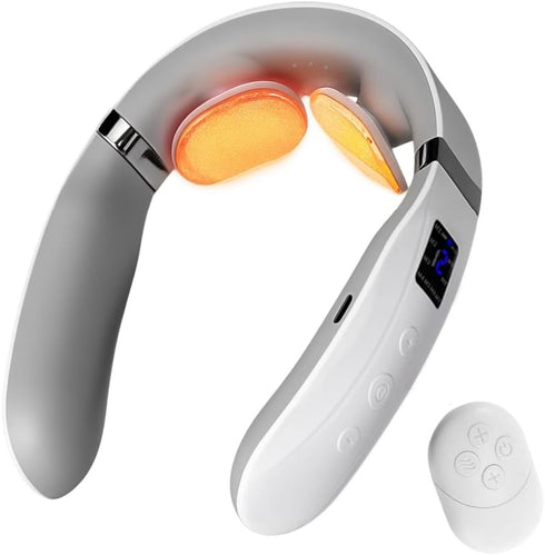 Prettypum Neck Massager with Heat, Ultra-Lightweight Electric Pulse Device for Neck Relaxation, Cordless