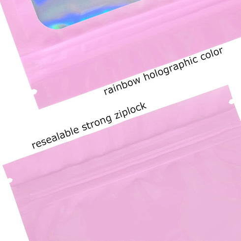 100 Pack Smell Proof Bags, Resealable Mylar Holographic Pouch with Clear Window for Food, Jewelry, Electronics Storage