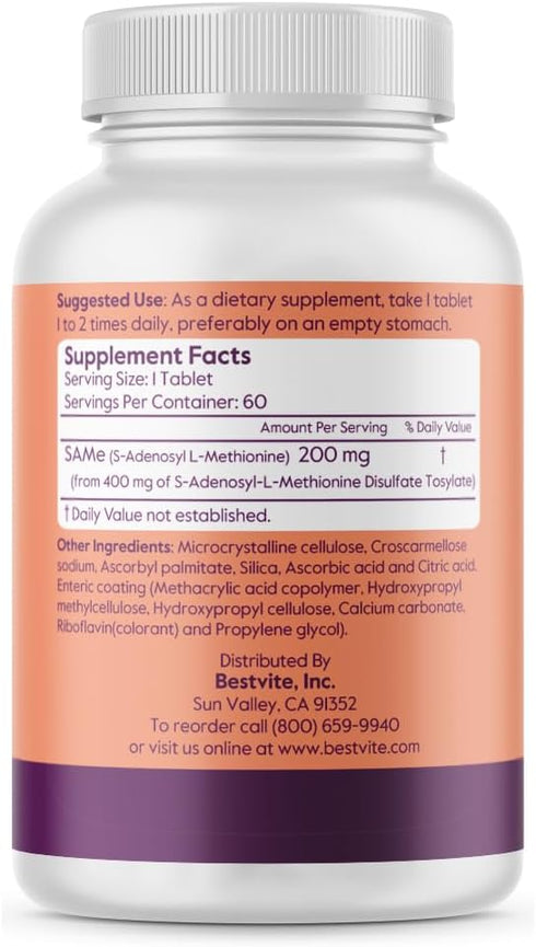 BESTVITE SAM-e 200mg Premium Ingredient from Italy (120 Tablets)(60 x 2)