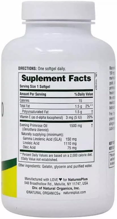 Natures Plus Ultra EPO 1500 mg Evening Primrose Oil, 90 Softgels - Gluten-Free, 90 Servings