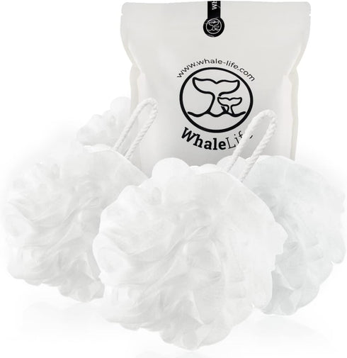 Loofah Sponge Bath Sponge 4 Pack for Women Men (White)