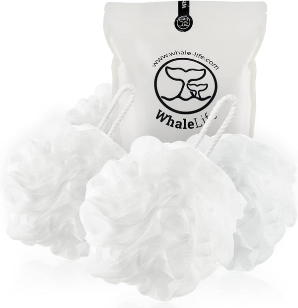 Loofah Sponge Bath Sponge 4 Pack for Women Men (White)