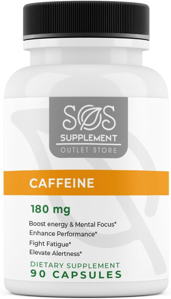 SOS Caffeine Pills | 180 mg x 90 Capsules | Enhanced Energy and Focus, All Natural