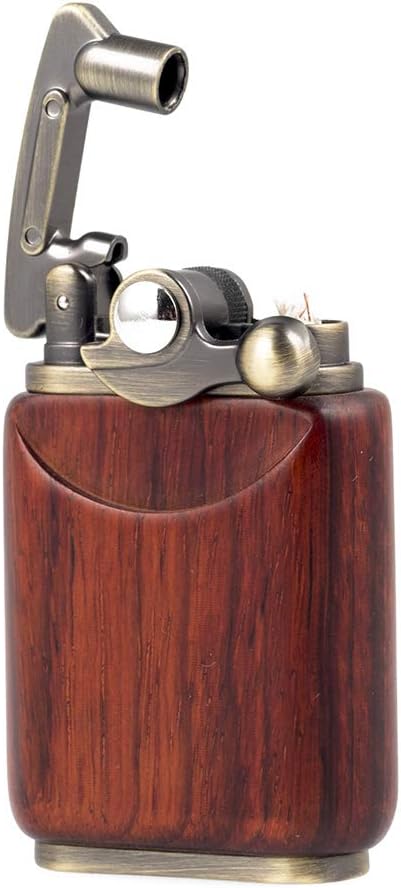 Antique Type Rosewood Wooden Case Soft Flame Rocker Arm Petrol Kerosene Lighter