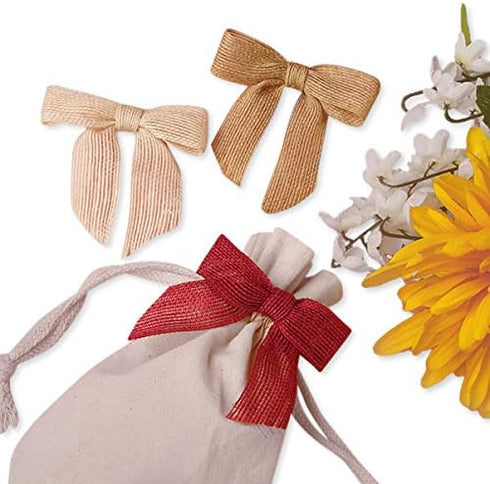 Pre-Tied Natural Jute Burlap Bows, 3" Wide, Set of 12, Wired Craft Ribbon for Weddings and Parties