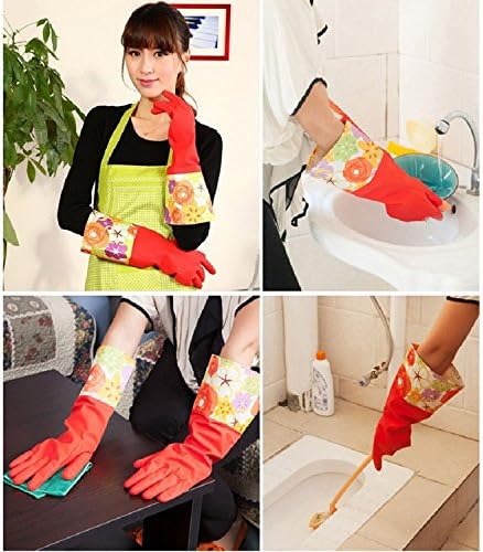 Kitchen Rubber Cleaning Gloves with Warm Lining - Household Thickening PU Waterproof Dishwashing Latex Glove, Large 2