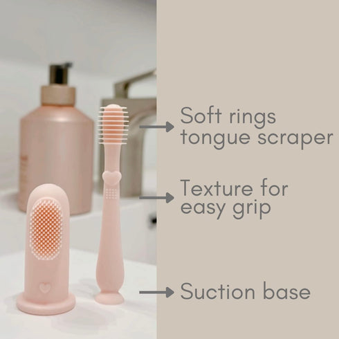 Ali+Oli Oral Care Set for Baby (Blush), Includes Baby Finger Toothbrush x 2, Tongue Scraper, BPA Free