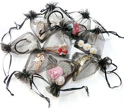 G2PLUS Black Organza Bags, 4x6 in Sheer Mesh Drawstring Gift Bags, Jewelry Pouches, Candy Bag for Halloween, Christmas,