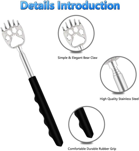 6 Pack Telescoping Back Scratcher - Portable Extendable Bear Claw Backscratchers in Black, Blue, Green, Purple, Red,