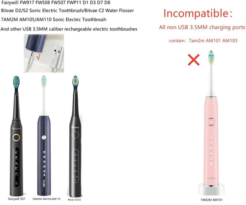 USB Charger Base for 7AM2M AM105/AM110 Electric Toothbrush, Compatible with Fairywill/Bitvae/Dnsly/Vekkia/Gloridea/Sboly