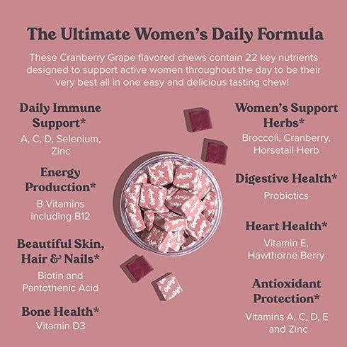 Women's Multivitamin Chews, 6 Day Supply, Immune & Energy Support with Vitamins C, B12, A, D, E & Probiotics