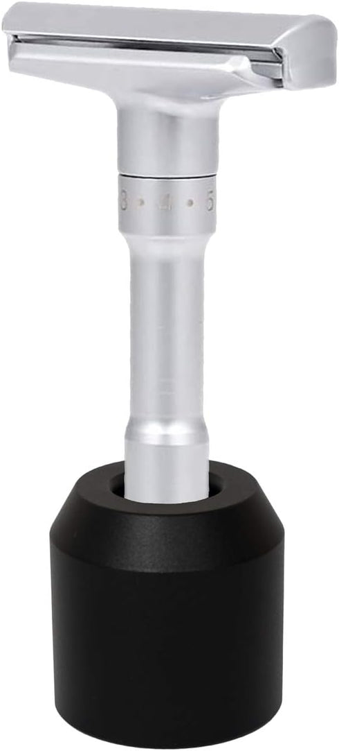 Men's Safety Razor Stand, Aluminum Alloy Desk Holder for Toothbrush and Shaving Razor Base Stand in Black