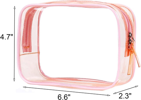 Clear Pouch Small, Clear Makeup Bag, 6.6"x2.3"x4.7" Size TSA Approved Toiletry Bag, Clear Travel Bags for Toiletries, Clear Cosmetic Bag for Women and Men Small-1 Pack Pink