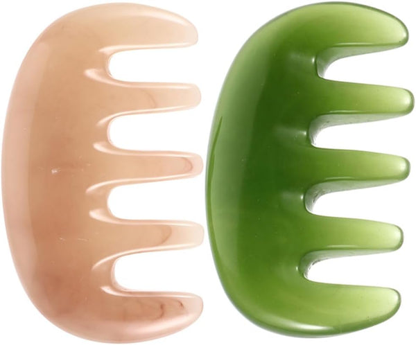 2pcs Scalp Massage Comb - Wooden Massage Tool, Massage Scraper, Resin Gua Sha Board, Spa Scratcher for Relaxation