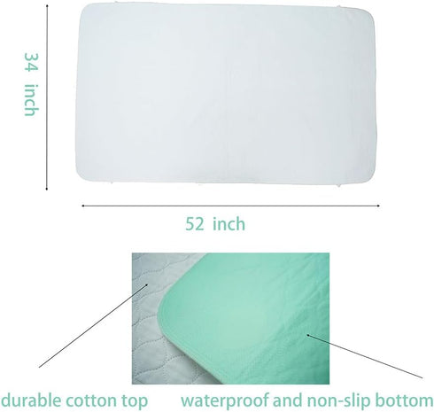 Pack 2 34"X52" of Careboree Quilted Cotton Top Underpad Reusable Incontinence Bed Pads Washable Durable Waterproof