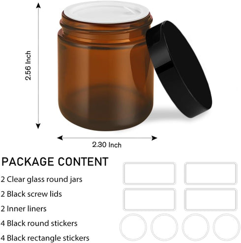 Tecohouse 4 oz Glass Containers with Lids, 2 Pack Mini Travel Toiletries Container for Slime, Makeup, Cream