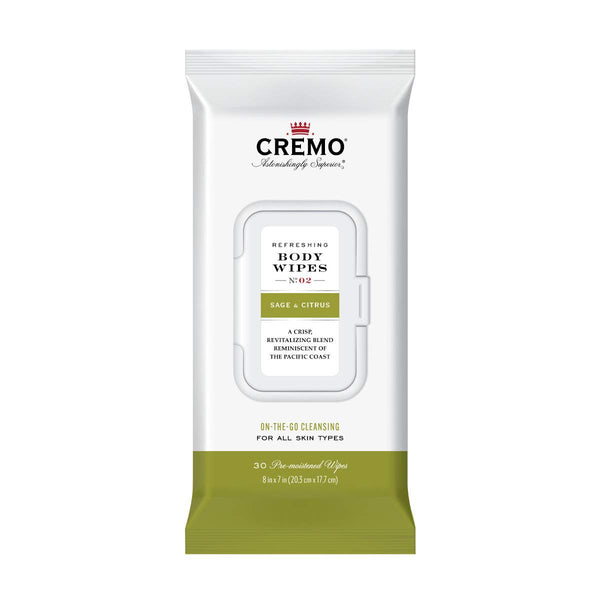 Cremo Refreshing Sage & Citrus Body Wipes – Revitalizing Combination of Bright Mandarin, 60 Count