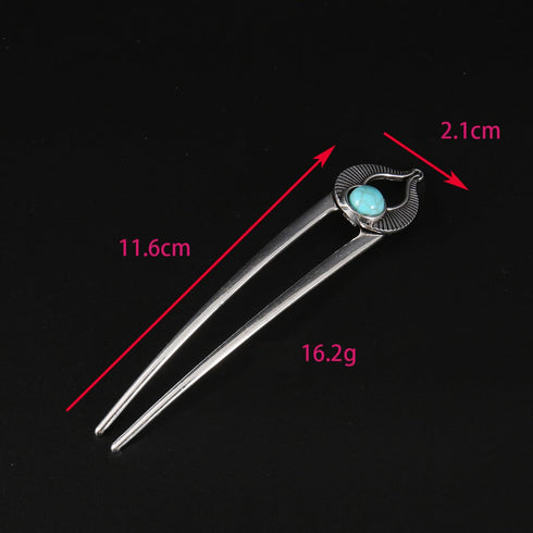 Metal French Hair Pins for Women, Turquoise U Shaped Hair Pin for Thick Hair Buns and Twists