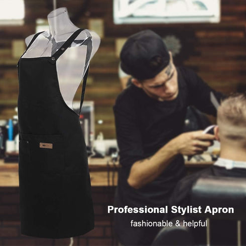Professional Hairdresser Apron, Waterproof Stylist Tool for Hairdressing, Coloring, Shampoo, Haircuts - Black