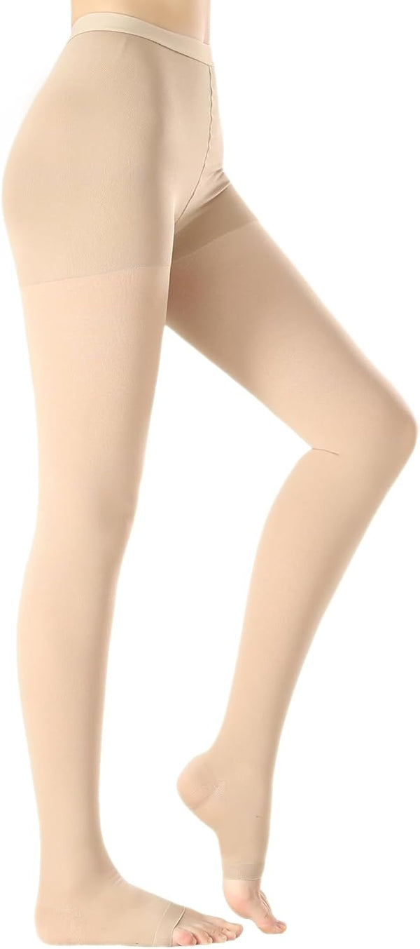 Medical Compression Pantyhose For Women & Men,20-30mmHg Graduated Support Hose Tights,Opaque Open