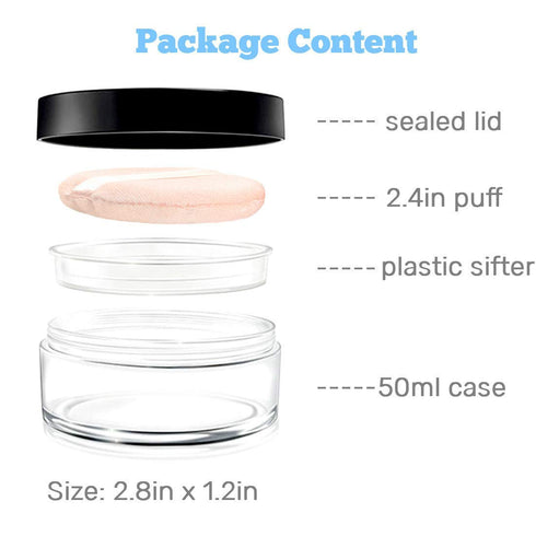 Kalevel Empty Makeup Powder Container, 50ml with Puff, Plastic Cosmetic Jars, Refillable Bottle with Sifter