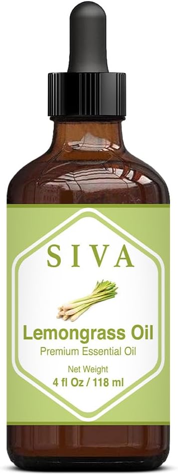 Siva Lemongrass Essential Oil - 4 Fl Oz - Natural Oil for Diffuser, Skin Care, Aromatherapy & Massage