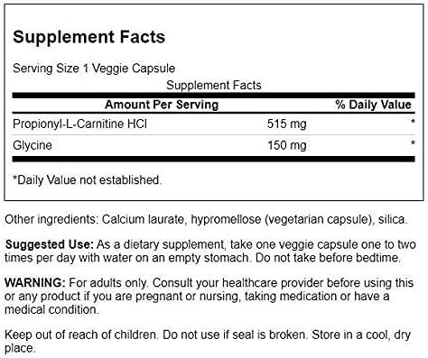 Swanson Propionyl L-Carnitine with Glycine - Natural Supplement for Heart Health & Energy Support - (60 Veggie Capsules)