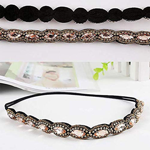 Teenitor 5pcs Rhinestone Beaded Hairbands for Women, Handmade Crystal Beaded Elastic Head Bands, 20-26.8"(51-68cm)