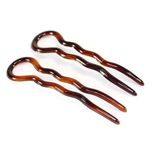 Parcelona French Sleek Tortoise Shell Large Hair Pin Sticks, 3 1/2" Celluloid, Set of 2 for Women and Girls