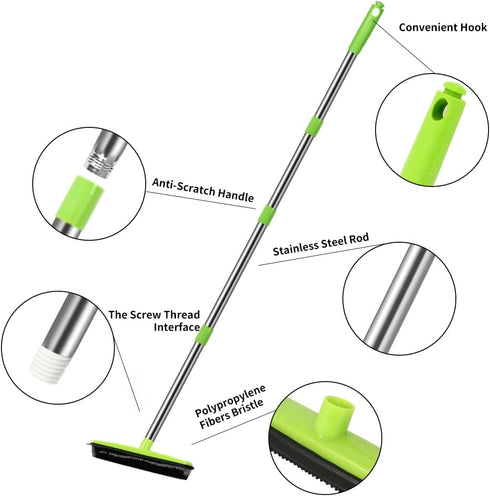 Pet Hair Removal Broom - 53" Long Handle Soft Bristle Rubber Broom for Carpets, Rugs, Hardwood, Linoleum