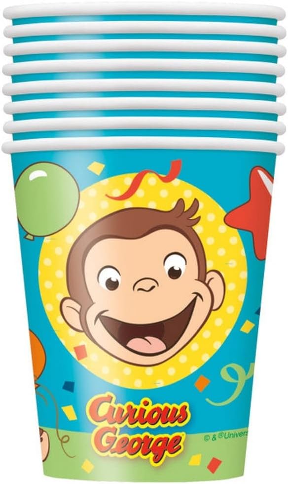 Curious George Paper Cups, 9oz, Pack of 8, Eco-Friendly Party Essentials