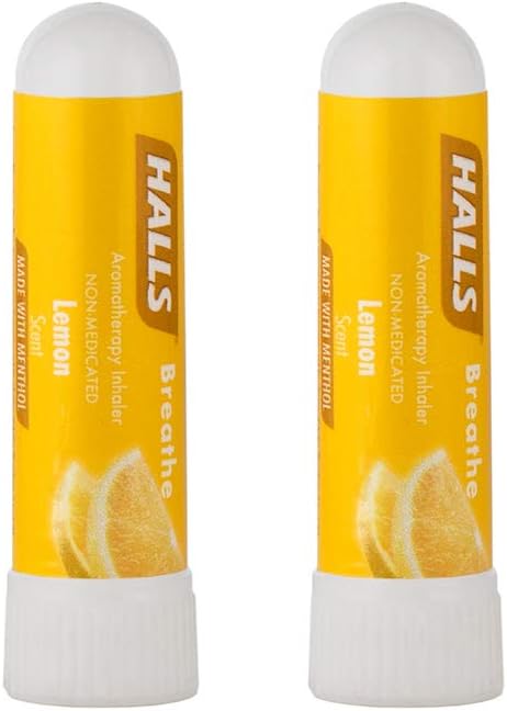 SpaRoom HALLS Breathe Menthol Aromatherapy Nasal Inhaler - 2 Pack | 100% Pure Essential Oils, Lemon Scent