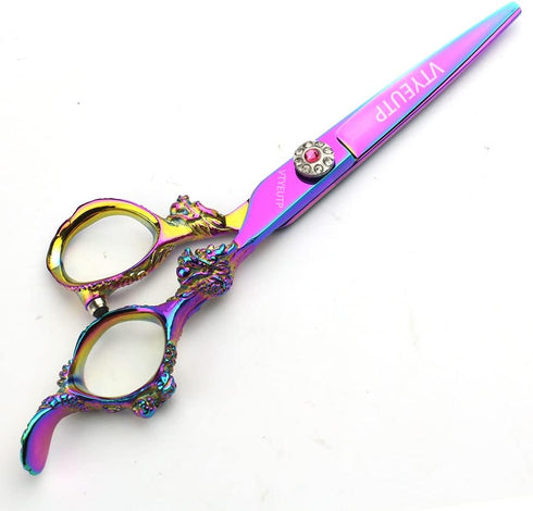 Professional 6.0 Inch Rainbow Color Dragon Handle 440C Salon Hair Cutting Shear, Perfect for Barber Stylist and Home Use