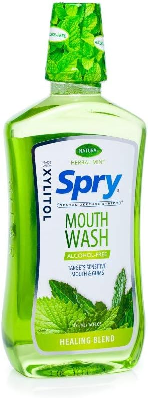 Spry Xylitol Mouthwash - Fluoride Free with Enamel Support, Herbal Mint - 16 fl oz (Pack of 2)